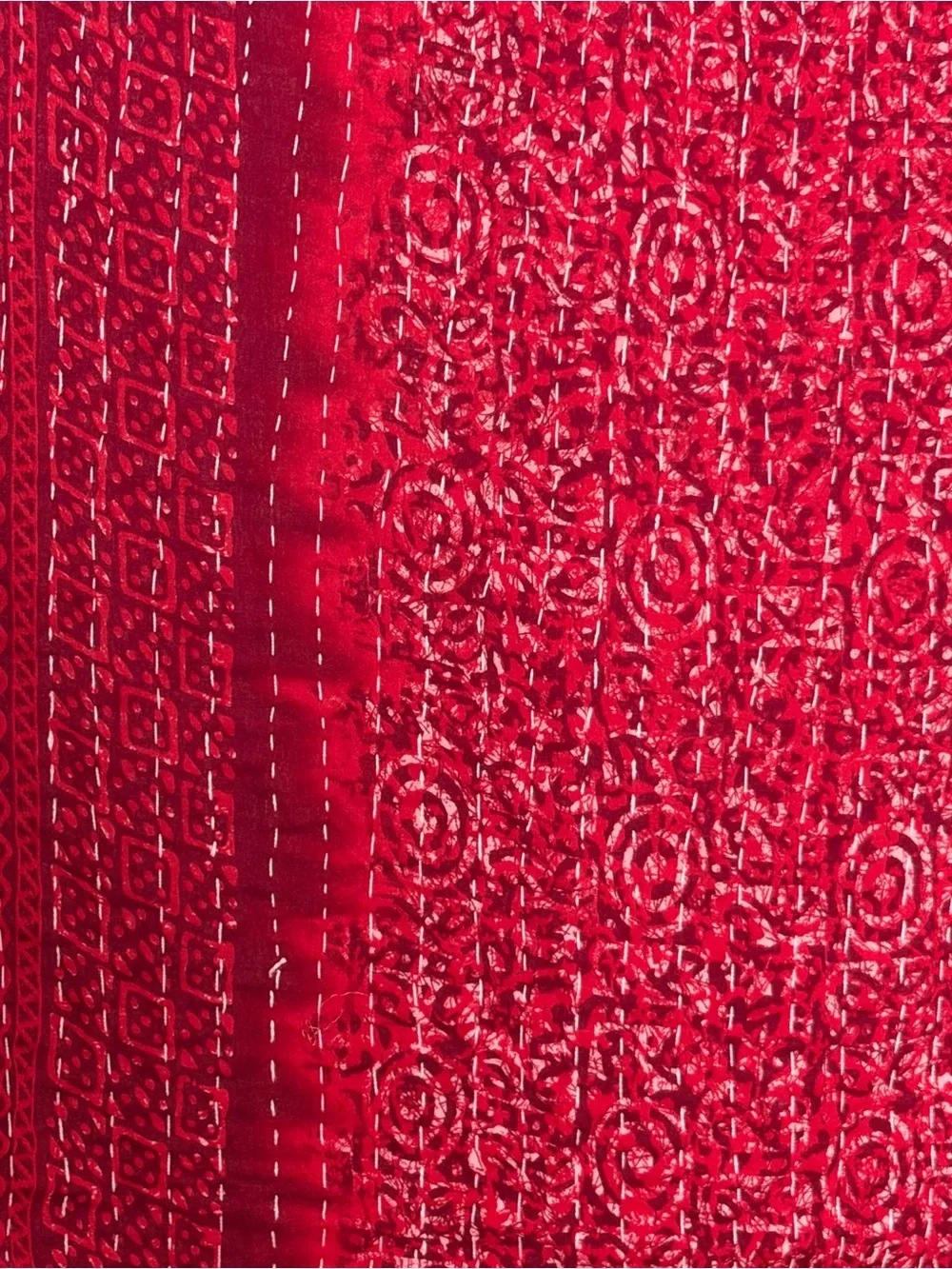 Vintage Handmade Printed Kantha Quilt India Sari Throw Blanket Twin 52x80